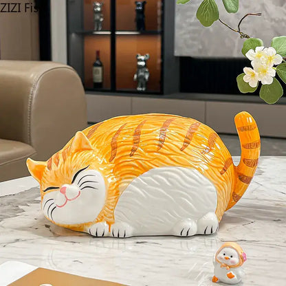 Cartoon ginger cat ceramic tissue box bedroom desk decor