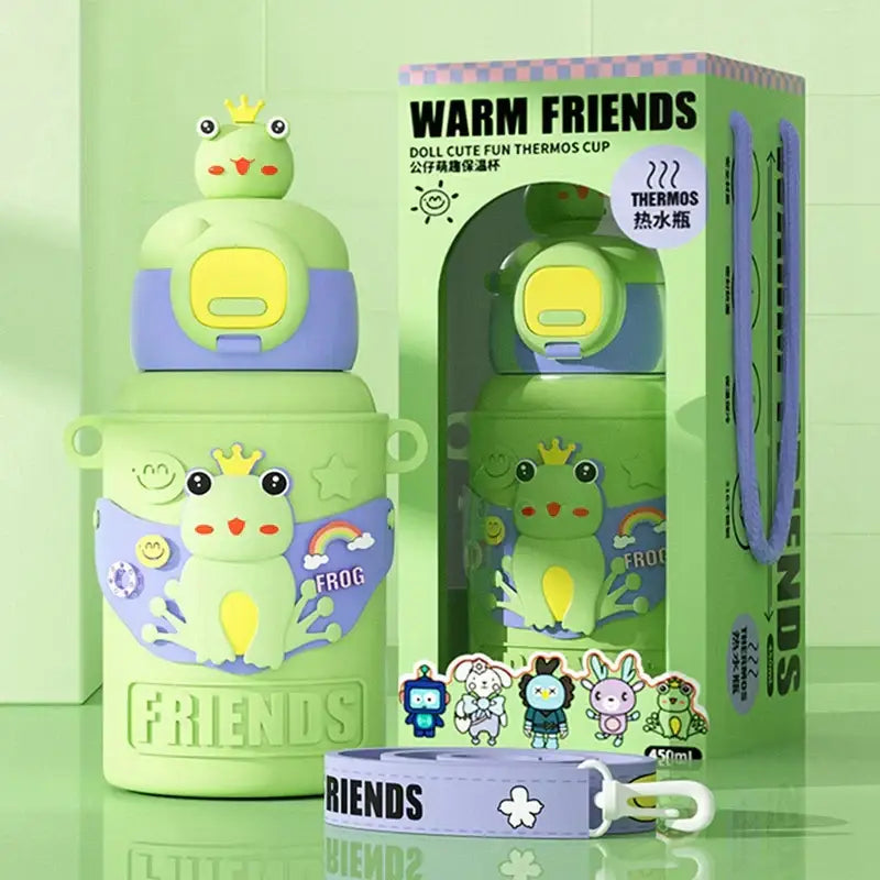 Cartoon green & purple frog stainless steel thermal water bottle kitchen