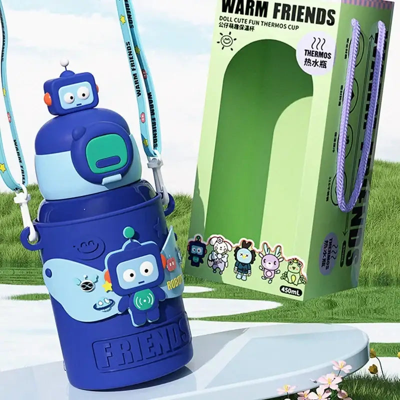 Cartoon green & purple frog stainless steel thermal water bottle kitchen