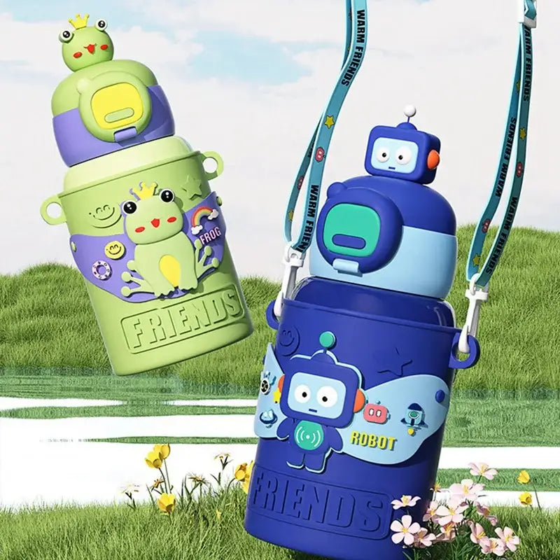 Cartoon green & purple frog stainless steel thermal water bottle kitchen