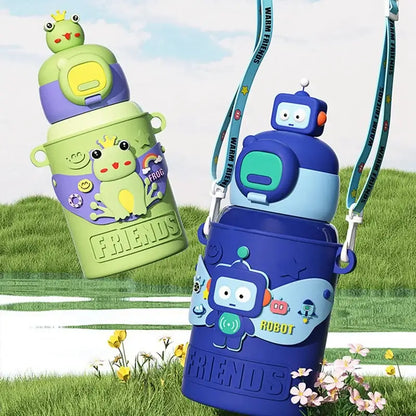 Cartoon green & purple frog stainless steel thermal water bottle kitchen