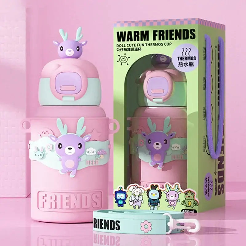 Cartoon green & purple frog stainless steel thermal water bottle kitchen