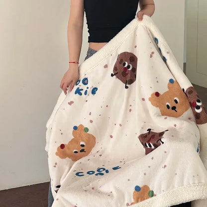 Cartoon lamb wool blanket pink floral bedroom sofa cover