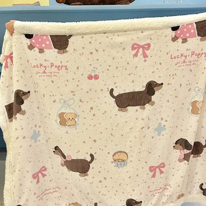 Cartoon lamb wool blanket pink floral bedroom sofa cover