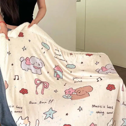 Cartoon lamb wool blanket pink floral bedroom sofa cover