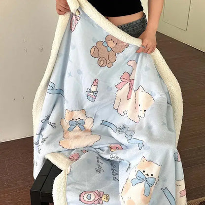 Cartoon lamb wool blanket pink floral bedroom sofa cover