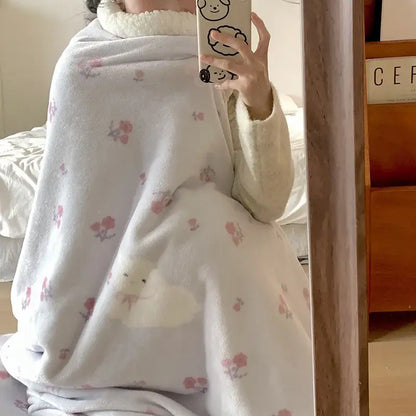 Cartoon lamb wool blanket pink floral bedroom sofa cover