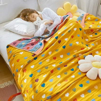 Cartoon lion cotton throw blanket yellow & gray bedroom decor