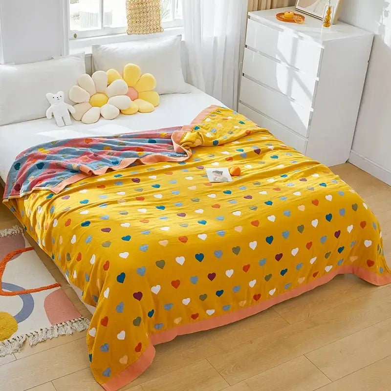 Cartoon lion cotton throw blanket yellow & gray bedroom decor