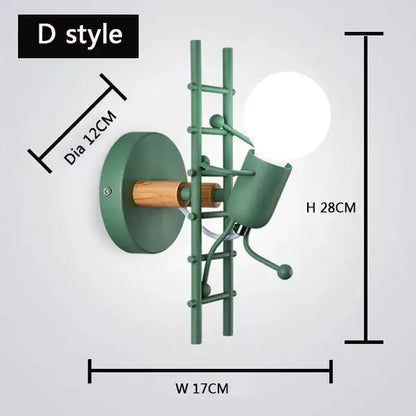 Cartoon matchstick man wall lamp black metal sconce for kids room