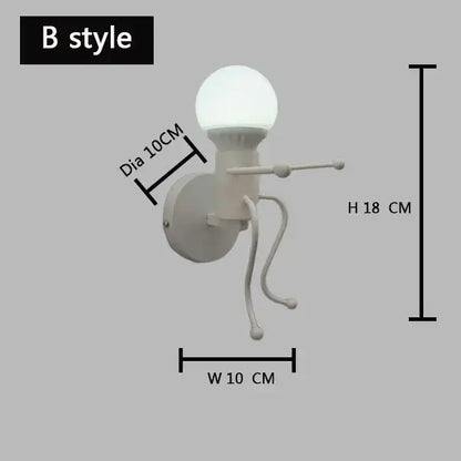 Cartoon matchstick man wall lamp black metal sconce for kids room