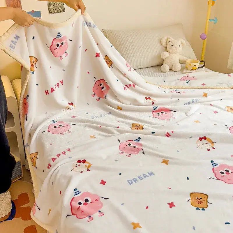 Cartoon milk velvet teddy bear blanket white floral bedroom throw