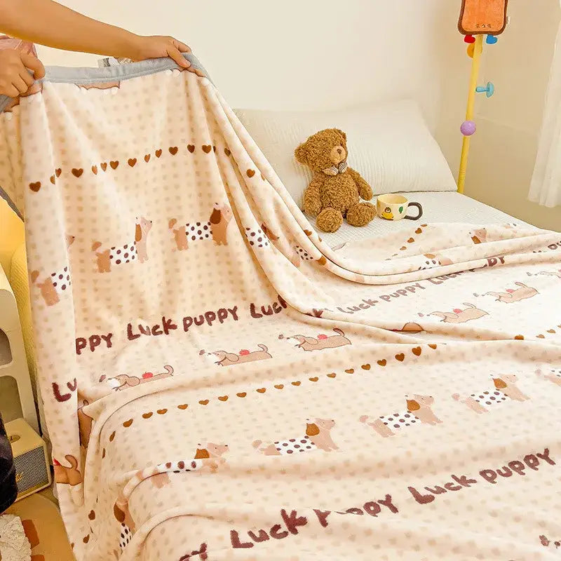 Cartoon milk velvet teddy bear blanket white floral bedroom throw