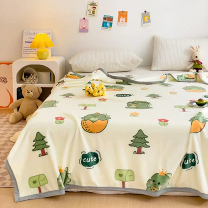 Cartoon milk velvet teddy bear blanket white floral bedroom throw