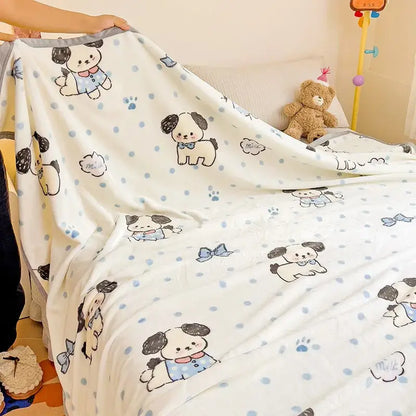 Cartoon milk velvet teddy bear blanket white floral bedroom throw
