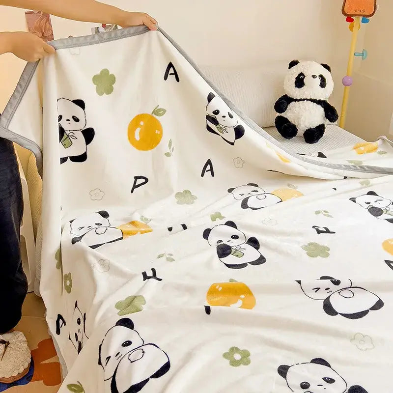 Cartoon milk velvet teddy bear blanket white floral bedroom throw