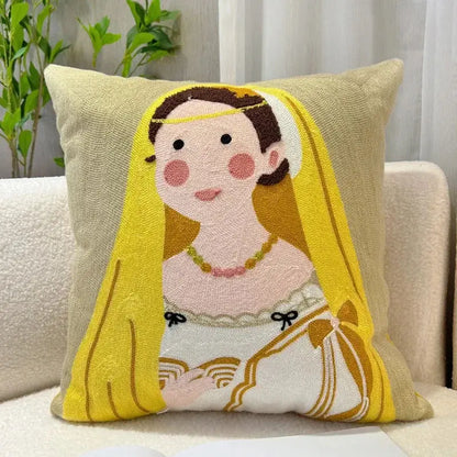 Cartoon oil painting embroidery throw pillow living room decor