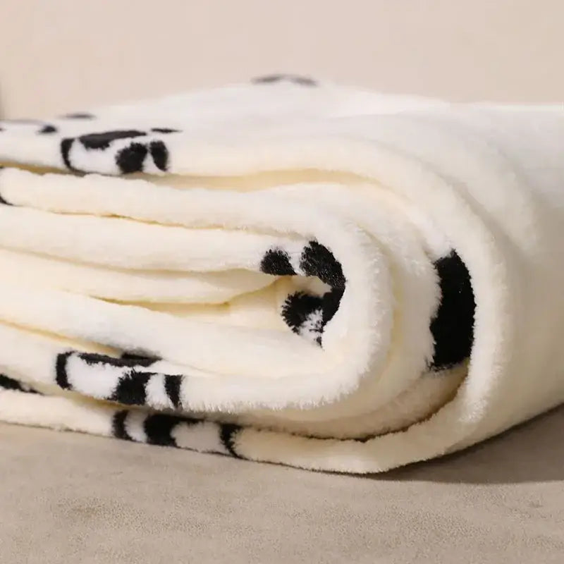 Cartoon panda flannel white fleece blanket with pom poms bedroom