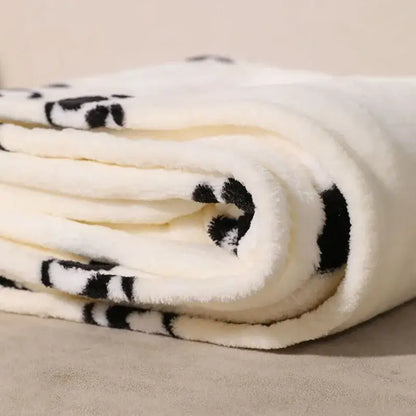 Cartoon panda flannel white fleece blanket with pom poms bedroom