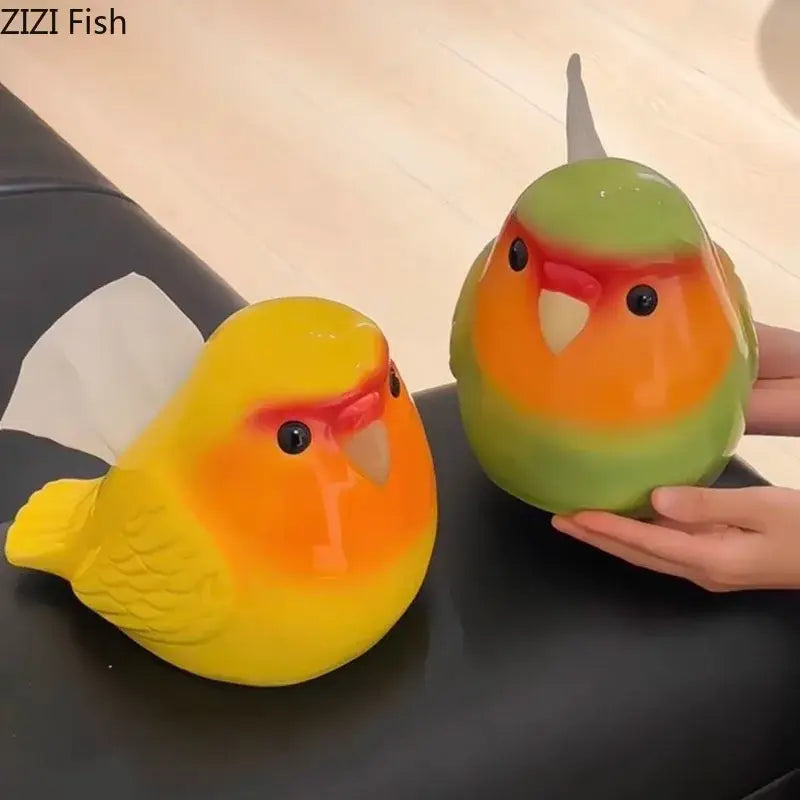 Cartoon parrot ceramic tissue box yellow & green living room decor