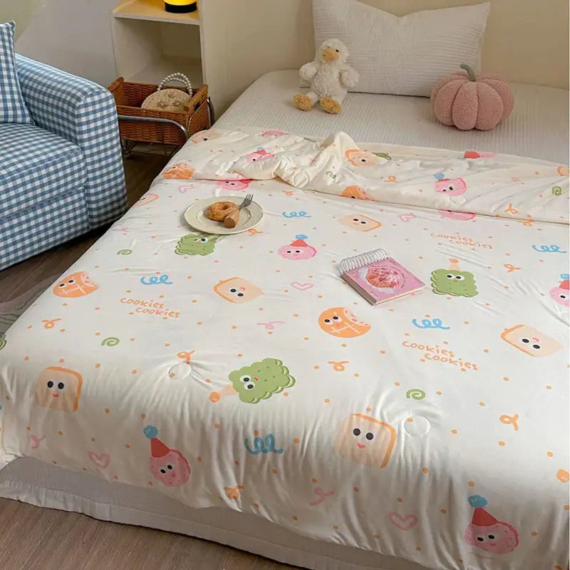 Cartoon patchwork white cookie summer cooling blanket bedroom comforter