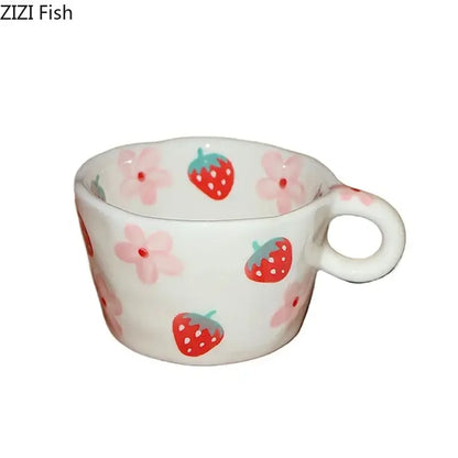 Cartoon pattern ceramic coffee mug kitchen floral tea cup