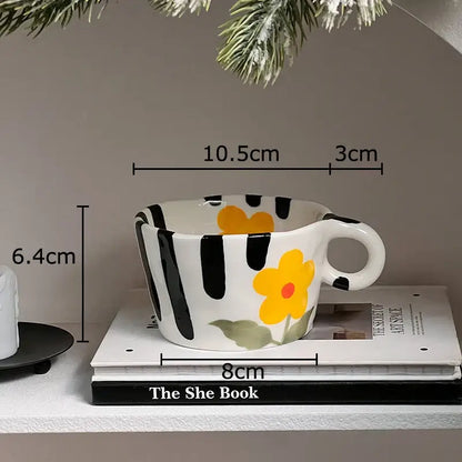 Cartoon pattern ceramic mug set – dining room white colorful cups