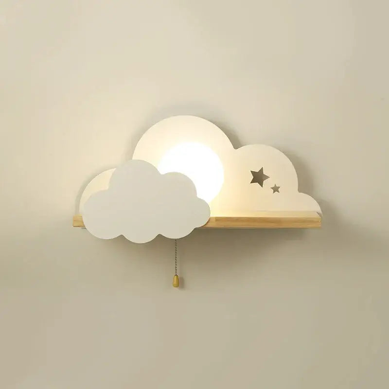 Cartoon peach & white cloud moon wall lamp bedroom shelf with pull switch