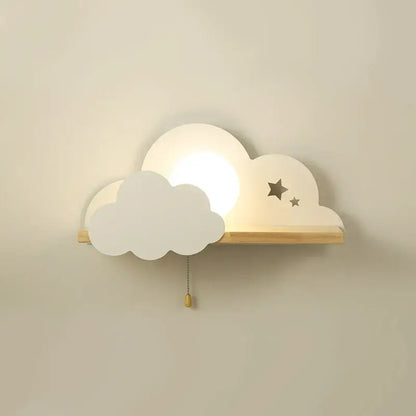 Cartoon peach & white cloud moon wall lamp bedroom shelf with pull switch