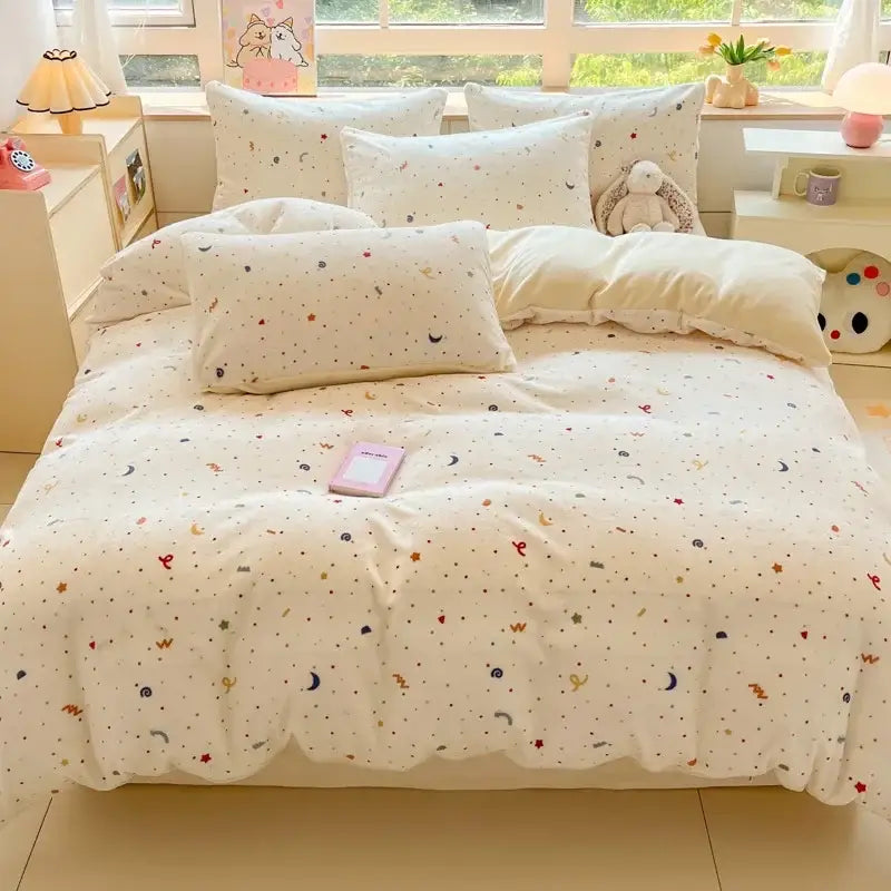 Cartoon print pink & green cotton bedding set bedroom teddy bear