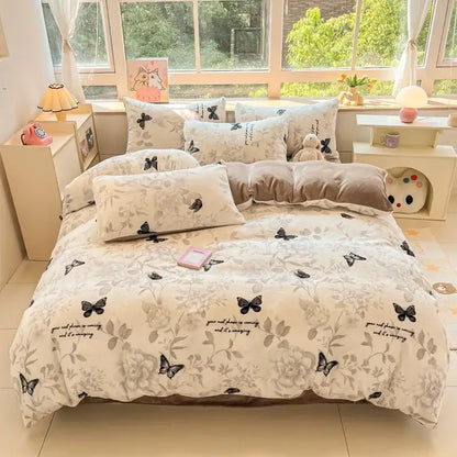 Cartoon print pink & green cotton bedding set bedroom teddy bear