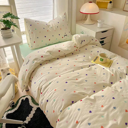 Cartoon printed bedding sets cream & blue bedroom cat duvet set
