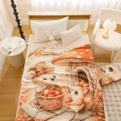 Cartoon printed cotton blanket cream teddy bear bedroom sofa cover