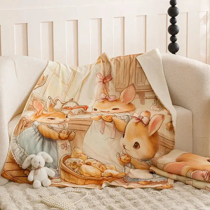 Cartoon printed cotton blanket cream teddy bear bedroom sofa cover