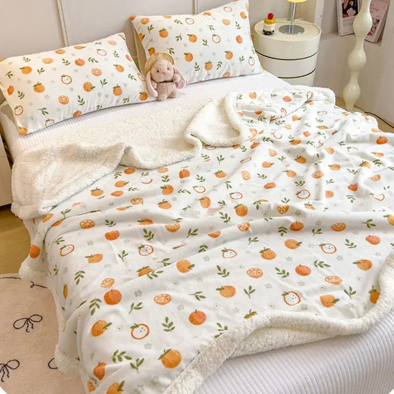 Cartoon printed lamb wool cream dog blanket bedroom throw sofa cover