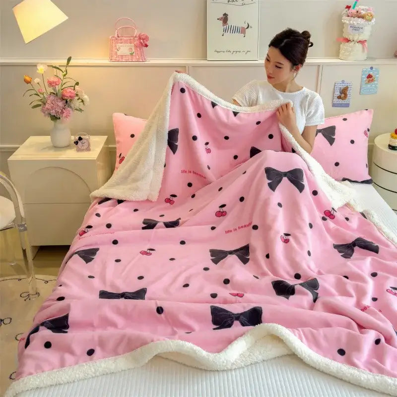 Cartoon printed lamb wool cream dog blanket bedroom throw sofa cover