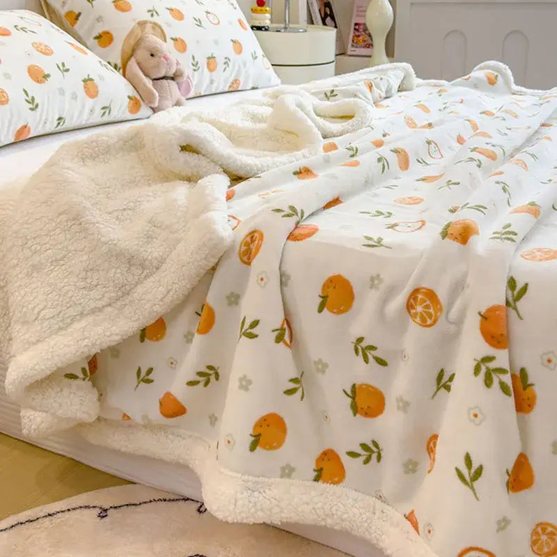 Cartoon printed lamb wool cream dog blanket bedroom throw sofa cover