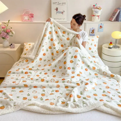 Cartoon printed lamb wool cream dog blanket bedroom throw sofa cover