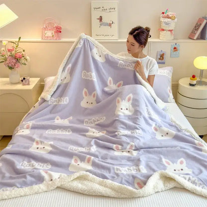 Cartoon printed lamb wool cream dog blanket bedroom throw sofa cover