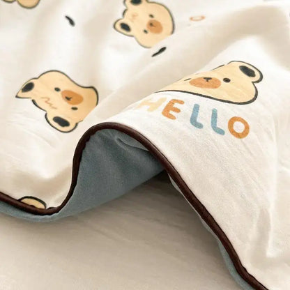 Cartoon printed white & yellow cooling blanket bedroom summer quilt