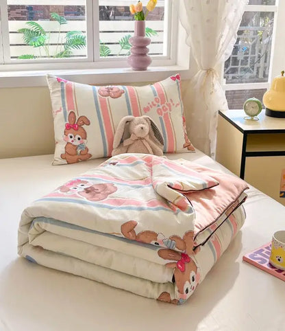 Cartoon printed white & yellow cooling blanket bedroom summer quilt