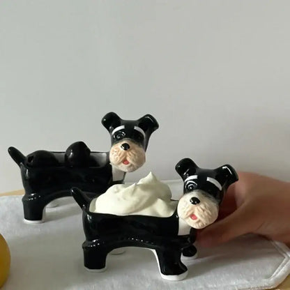 Cartoon puppy schnauzer black & white ceramic shakers dining room decor