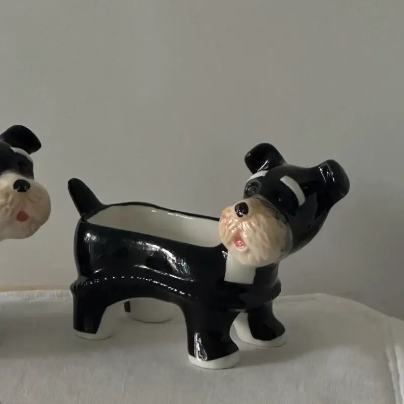 Cartoon puppy schnauzer black & white ceramic shakers dining room decor