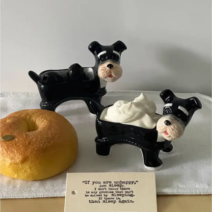Cartoon puppy schnauzer black & white ceramic shakers dining room decor