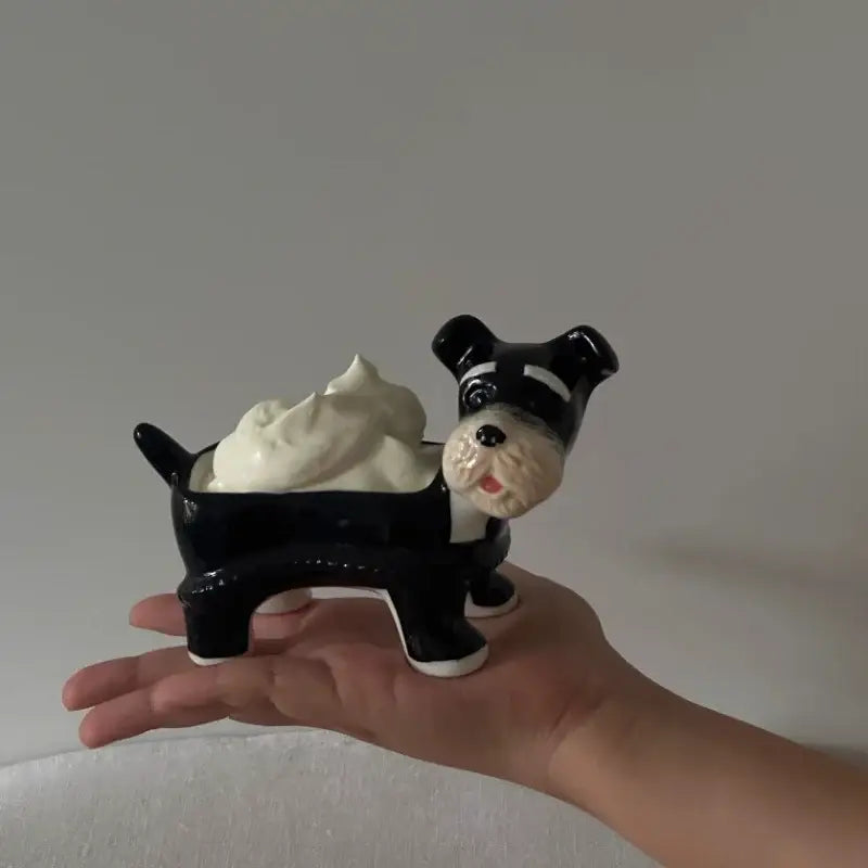 Cartoon puppy schnauzer black & white ceramic shakers dining room decor