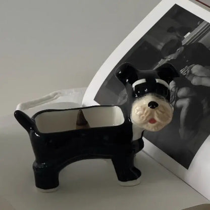 Cartoon puppy schnauzer black & white ceramic shakers dining room decor