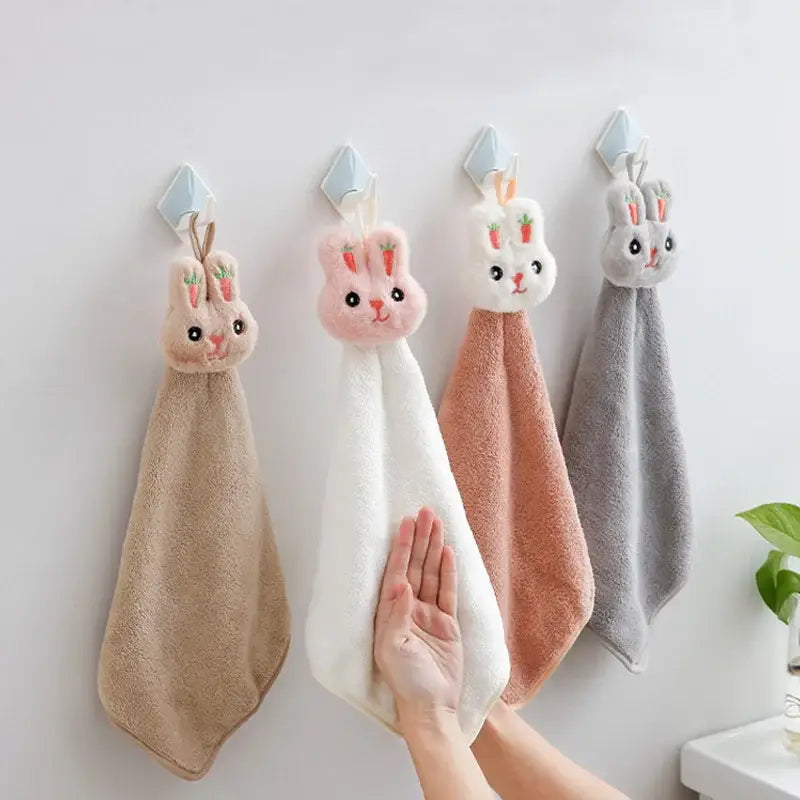 Cartoon rabbit coral fleece hand towel bathroom quick dry terry cloth
