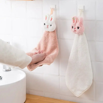 Cartoon rabbit coral fleece hand towel bathroom quick dry terry cloth