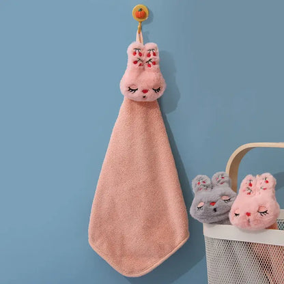 Cartoon rabbit coral velvet hand towel set kitchen plush bunny decor