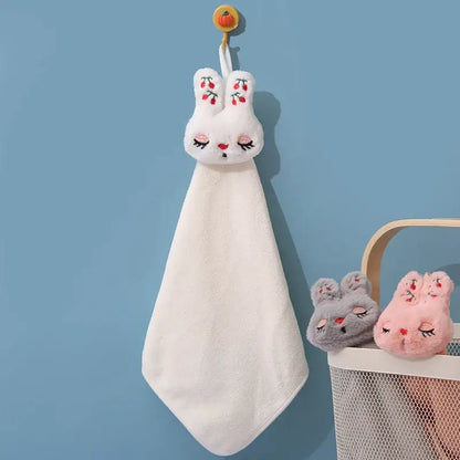 Cartoon rabbit coral velvet hand towel set kitchen plush bunny decor